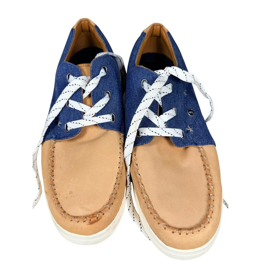 Gongshow Mens Denim Leather Silky Wheels Shoes Size 13 Blue Tan Hockey Lifestyle